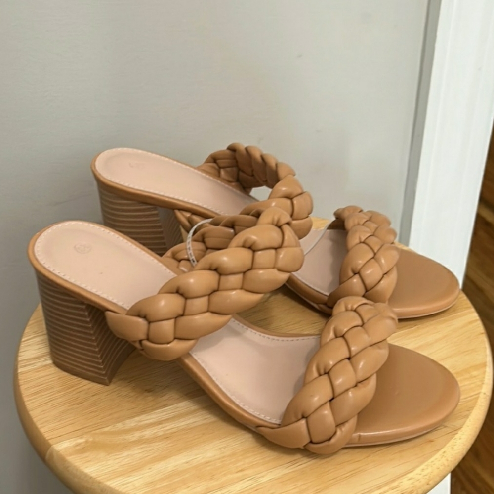 Braided Tan Women's Heeled Sandals